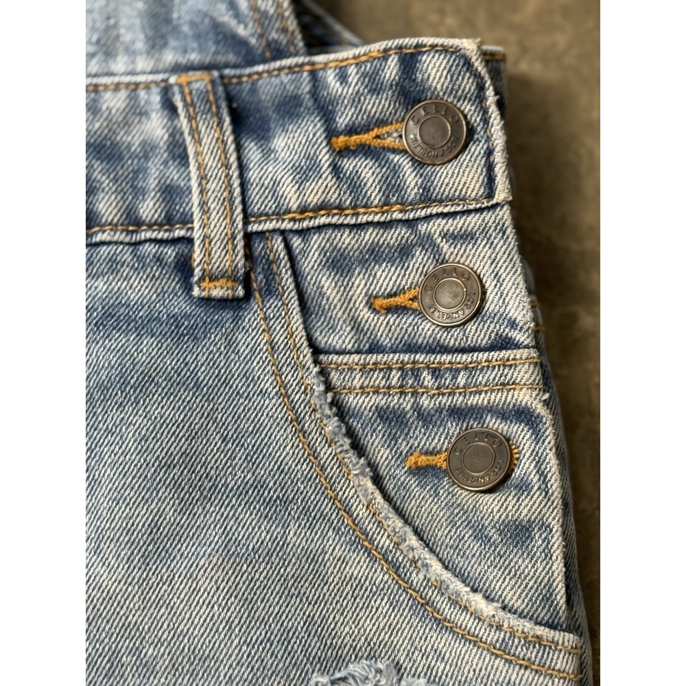 Cello Womens XS Ripped Denim Bib Overalls Light Wash Frayed Hem Distressed Jeans - Picture 8 of 15